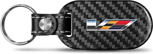 iPick Image Llavero con logotipo de Cadillac V, color negro real, fibra de carbono, estilo llavero, con licencia oficial, Negro -