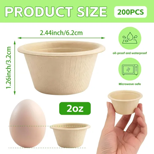 Miniatura 2 de 200 Piezas Cuencos Biodegradables de Caña de Azúcar Natural de 2 oz, Cuencos de Papel Desechables Cuencos para Sopa Compostables para Ensalada, Sopa