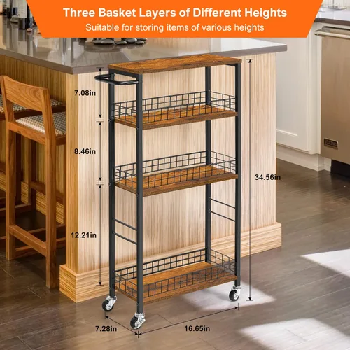 Miniatura 7 de YBING - Carrito de almacenamiento delgado, carrito de servicio rodante para la cocina de 4 niveles con ruedas, carrito móvil estrecho con asa