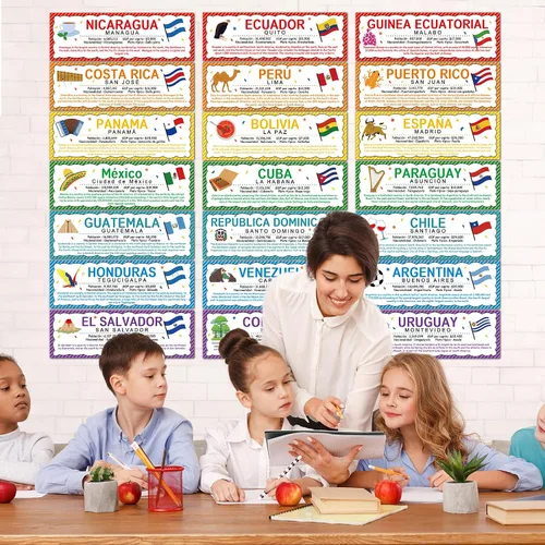 Miniatura 5 de 21 carteles de países en español, banderas, decoraciones para aulas, países latinoamericanos (nuevo) España, Puerto Rico y Guinea Ecuatorial