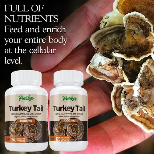 Miniatura 2 de Parker Naturals Cápsulas de hongos de cola de pavo - Suplemento orgánico de hongos para apoyo a la salud del sistema inmunológico - 1000 mg