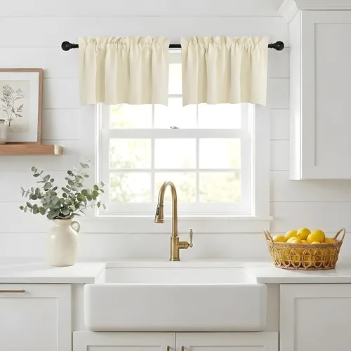 Miniatura 28 de NICETOWN Home Fashion - Cortinas de cocina con bolsillo para poste, cenefa festoneada a medida, cenefa festoneada sólida para ventana de Marrón