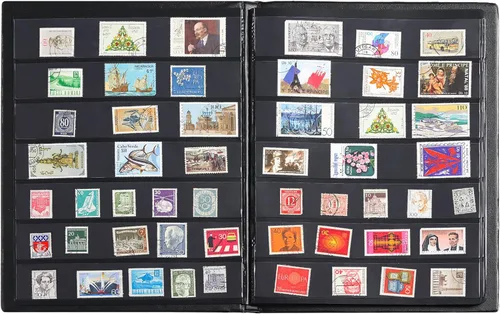 Miniatura 6 de Álbumes de sellos con 140 bolsillos, libros de stock con mangas de 1.378 x 7.756 in, 10 páginas negras de doble cara con cubierta negra acolchada