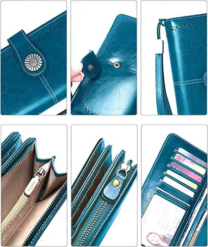 Miniatura 4 de Large Capacity RFID Blocking Genuine Leather Wallets for Women with Wristlet Trifold Ladies Billfold with Zipper by UMODE