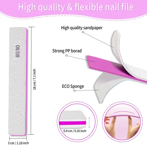 Miniatura 5 de Herramientas profesionales de manicura de lima de uñas para aseo y peinado, extensión de uñas de polietileno en salón, doble cara, grano 80/80, 12