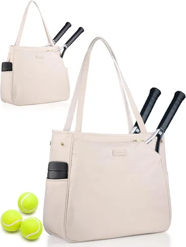 CHICECO Bolsa de tenis para mujer, bolsa de raqueta de tenis grande, bolsa de tenis 2 raquetas, bolsa de pickleball, bolsa de pádel Beige