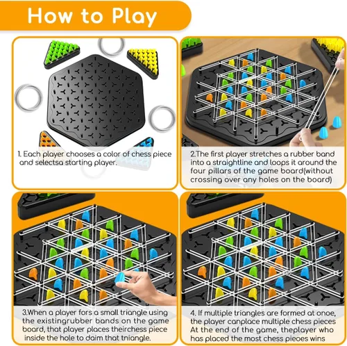 Miniatura 4 de Juego de estrategia de cadena triangular, juegos de rompecabezas de ajedrez geométrico, juego de ajedrez de cadena triangular con banda de goma