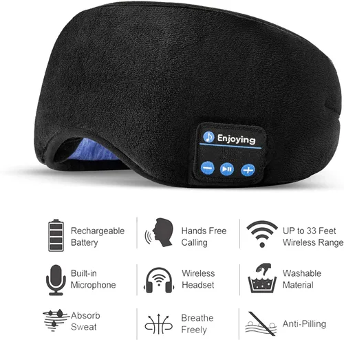 Miniatura 2 de Voerou Sleep Headphones 5.2 - Máscara de dormir Bluetooth con música y altavoces ultrafinos, perfectos para dormir, viajar en avión, meditación
