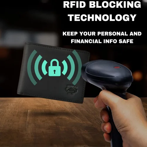 Miniatura 4 de Stealth Mode Cartera plegable de cuero para hombre con ventana de identificación y bloqueo RFID