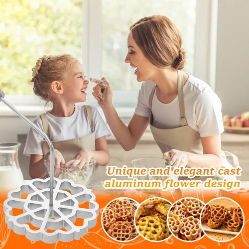 Miniatura 7 de Molde para bunuelos con mango de madera, molde de aluminio para hacer galletas, rosetón desmontable, herramienta de bunuelos para galletas, molde 2