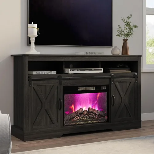 Miniatura 14 de RoyalCraft Soporte de TV con Chimenea Estilo Granja para TV de más de 65 pulgadas, Centro de Entretenimiento con Chimenea Eléctrica de 23