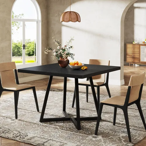 Miniatura 3 de Tribesigns Mesa de comedor cuadrada para 2, mesa de comedor industrial de 31.5 pulgadas con base de metal, mesa de cocina para comedor, espacio