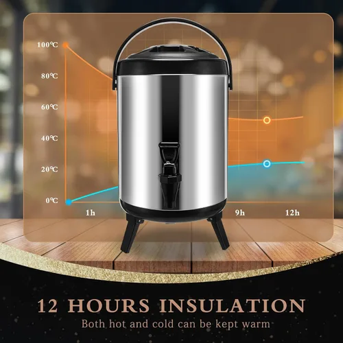 Miniatura 5 de Mifoci Dispensador de bebidas aislado de acero inoxidable, dispensador de bebidas de agua caliente, urnas de café, soporte para bebidas frías