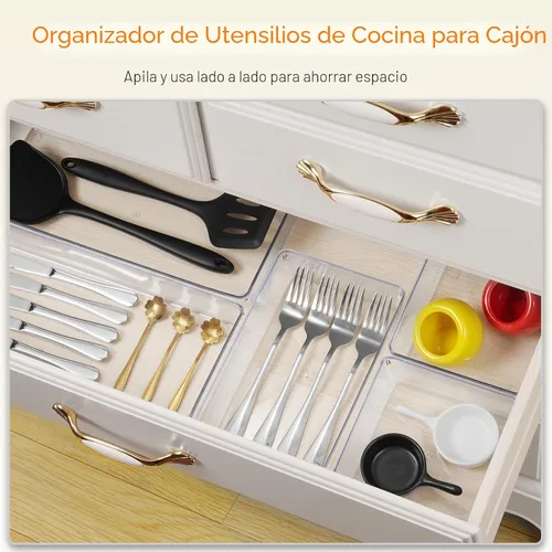 Miniatura 4 de Criusia Organizador de cajones, juego de 10 unidades de plástico transparente grande, 3 tamaños versátiles bandejas organizadoras de baño y tocador