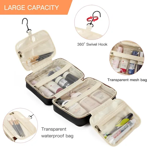 Miniatura 2 de Telena Neceser de viaje para mujer con gancho para colgar, bolsa de cosméticos resistente al agua, organizador de viaje para accesorios, artículos