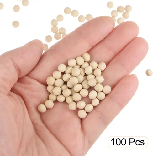 Miniatura 3 de uxcell 100 bolas redondas de madera maciza de 0.236 in de diámetro, cuentas de madera maciza sin terminar, pequeñas bolas naturales