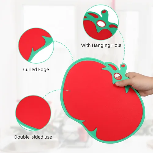 Miniatura 4 de Kichvoe Tabla de cortar con forma de tomate – Tabla de cortar alimentos de cocina de plástico para verduras, frutas, queso, carne Tapete de corte