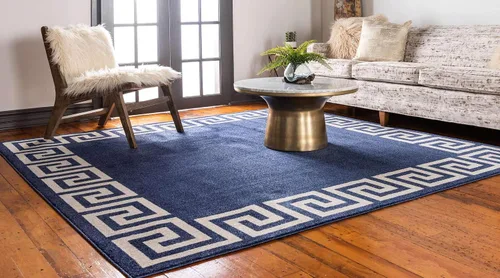Miniatura 2 de Unique Loom Athens Collection - Alfombra clásica geométrica moderna con diseño de bordes, cuadrada de 8 pies x 8 pies, color azul marino/beige azul
