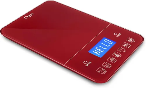 Ozeri Touch III balanza digital de cocina de 22 libras con contador de calorías y vidrio templado., rojo (Red Engine)