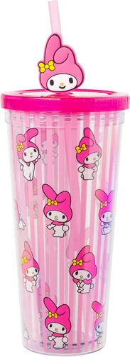 Miniatura 23 de Silver Buffalo Sanrio Hello Kitty Bow Pink Polka Dots - Vaso frío de plástico con tapa y tapa con pajita, 24 onzas Lazo Hello Kitty y lunares rosados