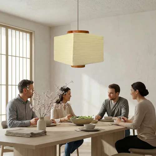 Miniatura 4 de Nogy Lámpara colgante de papel estilo japonés, pantalla de papel colgante de arroz blanco roto con cable (11.5 cuadrados, cableado)