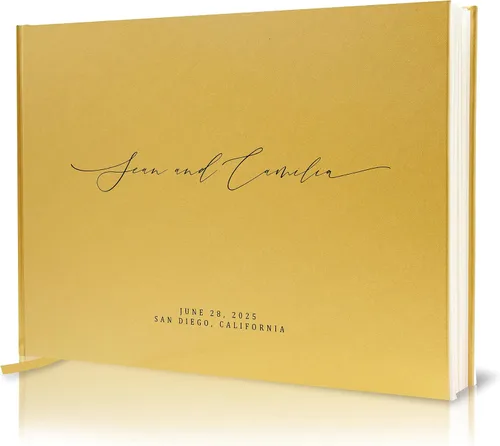 Miniatura 22 de MUUJEE Libro de visitas personalizado con brillo bronce - Libro de invitados moderno personalizado de alta calidad para recepción de boda, fiesta
