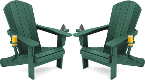 Miniatura 30 de SERWALL Silla Adirondack con portavasos – Juego de 2 sillas Adirondack compuestas para exteriores de polietileno de alta densidad para todo