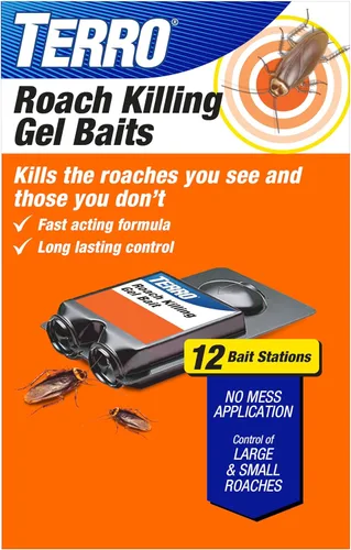 TERRO T506SR - Estaciones de cebo de gel para cucarachas sin ensuciar, paquete de 12, mata cucarachas donde se esconden, se reproducen y anidan,