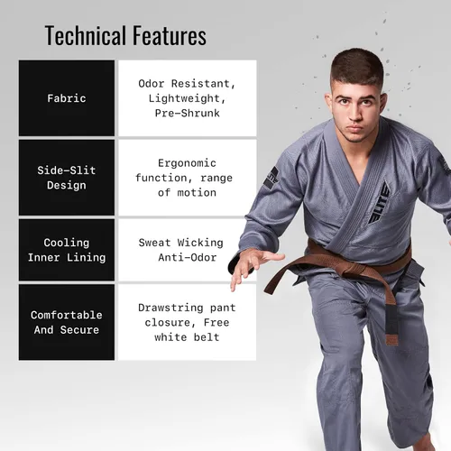 Miniatura 3 de Elite Sports Kimono para hombres aprobado por la IBJJF (Federación Internacional de Jiu Jitsu Brasileño) de tela pre-encogida para Jiu Jitsu