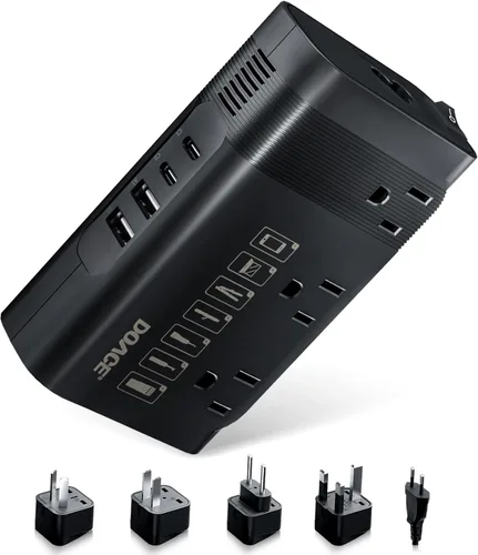 DOACE Convertidor de voltaje de 350 W de EE. UU. a Europa - Convertidor de 220 V a 110 V para viajes europeos, combo de adaptador de corriente con