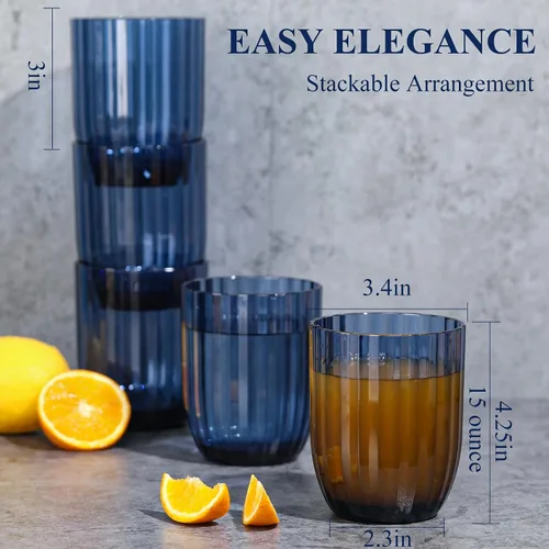 Miniatura 3 de Vasos de plástico acrílico transparente Highball Vasos de plástico reutilizables de 15 onzas (juego de 6) Apilables Vasos sin BPA