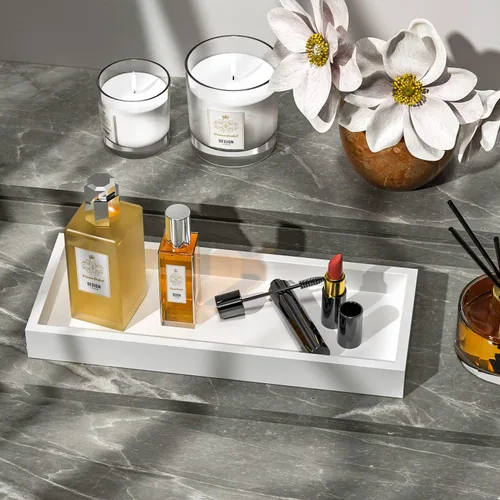 Miniatura 3 de Bandeja de tocador de baño para mostrador, bandeja decorativa de baño de bambú, bandeja de perfume para decoración del hogar, 11.3 pulgadas de largo