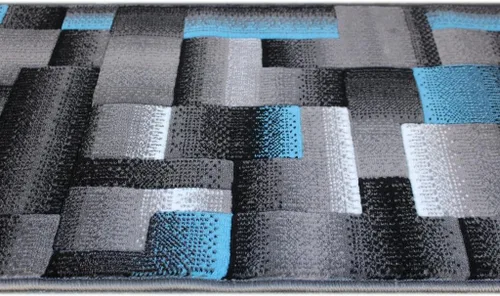 Miniatura 5 de Masada Rugs, Alfombra de pasillo moderna y contemporánea, azul, gris y negro (2 x 7 pies), alfombra de pasillo, alfombra de cocina, tapete de baño