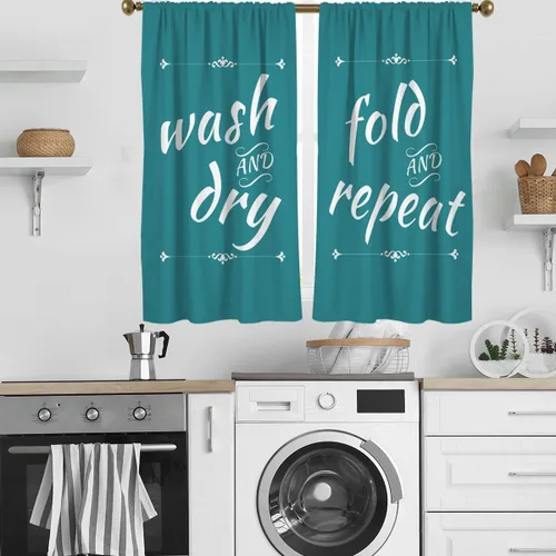 Miniatura 13 de zokyer Cortinas de cocina en blanco y negro con frases de lavado con palabras impresas en seco, divertidas, simples, pequeñas, cortas, 27.5 pulgadas