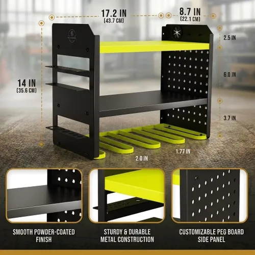 Miniatura 4 de BUILTSTRONG Organizador de almacenamiento de herramientas de metal resistente - Organizador de montaje en pared de 3 niveles, soporte de taladro
