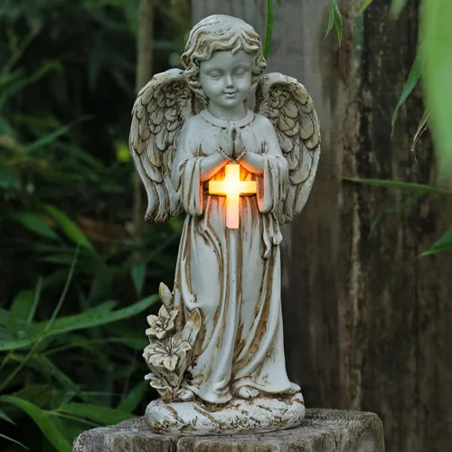 Miniatura 12 de Estatua de ángel solar Rezpuao - Escultura de jardín con decoración de resina para patio, césped, porche - Regalo de inauguración de casa, 10.03