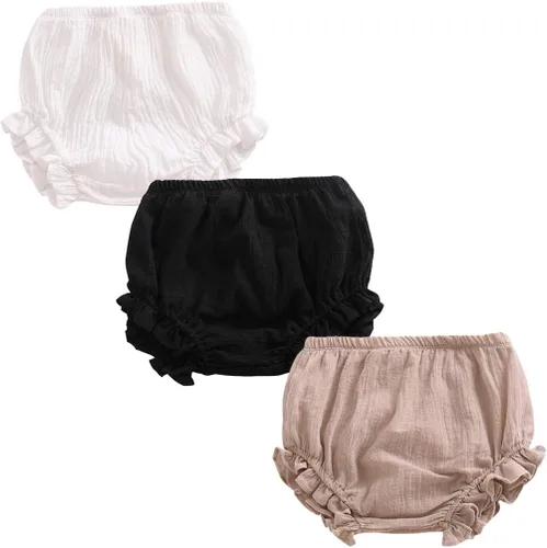 Conjunto de 3 piezas de pantalones cortos para recién nacidos, para bebés, niñas y niños, mezcla de lino y algodón, lindos pantalones cortos
