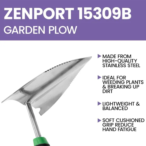 Miniatura 4 de Zenport 15309B Arado de jardín ergonómico, acero inoxidable, agarre acolchado suave