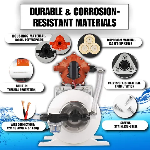 Miniatura 5 de SEAFLO Bomba de agua marina 12 V CC 60 PSI 5,5 GPM Sistema de tanque acumulador de 2 galones Sistema de aumento de presión del acumulador para un