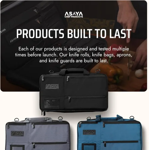 Miniatura 7 de Asaya Bolsa para Cuchillos de Chef - 28 Bolsillos para Cuchillos y Utensilios de Cocina - Nylon Balístico Duradero, Herrajes de Acero Inoxidable
