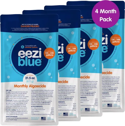 Miniatura 11 de Eeziblue Paquete mensual de algicidas para piscina Refuerzo de piscina para todas las algas en piscinas sobre el suelo y en el suelo, paquete de 4