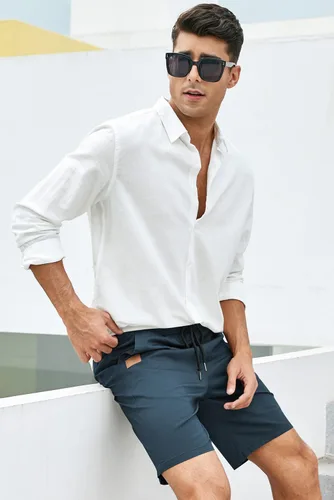 Miniatura 8 de JMIERR - Pantalones cortos informales para hombre, pantalones cortos de golf, pantalones chinos con cordón, de tela de sarga elástica, para verano