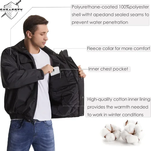 Miniatura 5 de SKSAFETY - Chaquetas reflectantes de alta visibilidad para hombres, chaqueta de seguridad impermeable para hombres con bolsillos, abrigos de trabajo