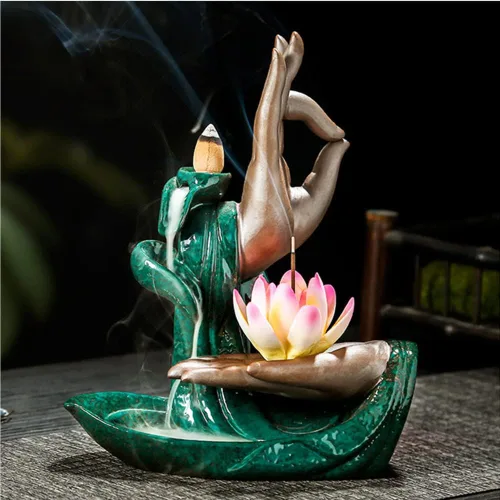Miniatura 2 de Quemador de incienso en cascada, quemador de incienso, quemador de incienso de cerámica con reflujo, varillas de incienso, pinzas, cojín, decoración
