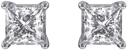 Aretes tipo dormilona de 0.25 CT I1-GH Clarity de corte princesa para hombres y mujeres, 4 puntas, mariposa pushbacks, oro de 14 quilates