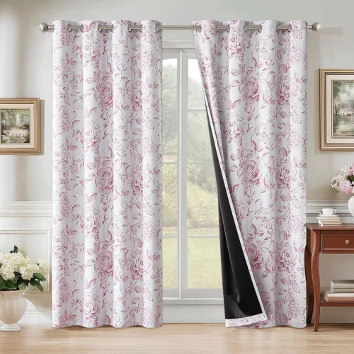 Miniatura 15 de Beauoop - Cortinas florales 100% blackout, de 84 pulgadas de largo, 2 paneles, para dormitorio, sala de estar, azul marino y blanco