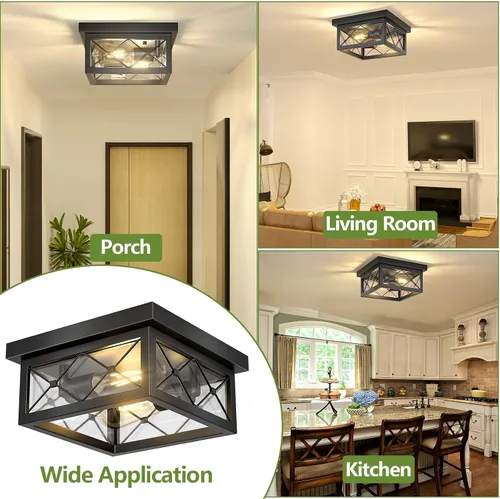 Miniatura 5 de Asnxcju Luminarias de Techo Estilo Granja para Montaje, Lámpara de Techo Empotrada Negra de 2 Luces con Pantalla de Vidrio Transparente, Lámpara