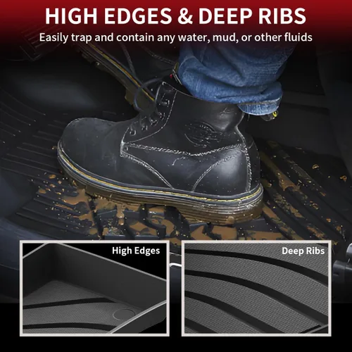 Miniatura 5 de LASFIT Tapetes para 1a y 2a fila de asientos de auto de elastómero termoplástico para todo tipo de clima, fáciles de limpiar, de ajuste