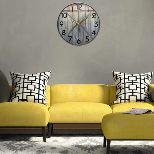 Miniatura 5 de Naanle Reloj de pared redondo retro con estampado de puerta de granero de madera 3D, reloj de escritorio silencioso de cuarzo silencioso de 9.5