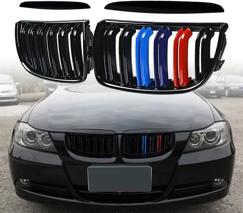 Miniatura 3 de Par de rejillas de riñón delanteras negras brillantes, radiador de color M compatible con BMW E90 E91 323i 325i 328i 335i 328i 335i Pre-LCI 2005-2008